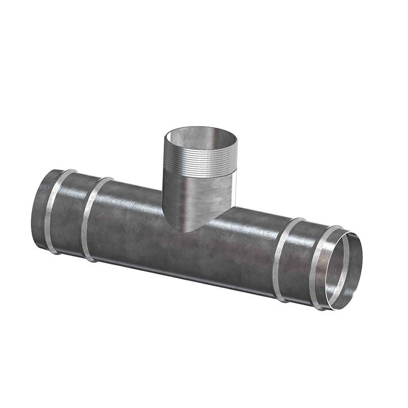Galvanized tee single offtake with 2 hose tails and 1 male thread
