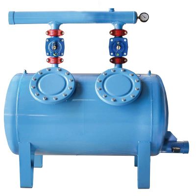Sand media filter, double chamber DN 100, epoxy polyester painted, 3-way valves